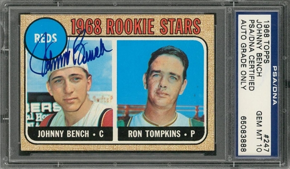 1968 Topps #247 Johnny Bench Signed Rookie Card – PSA/DNA GEM MT 10